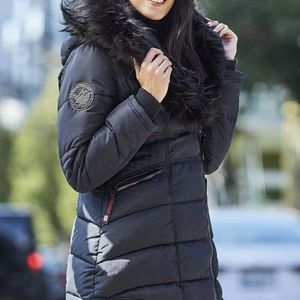 Canada Weather Gear Long Puffer Jacket Vestee Black/Black Fur Size Large